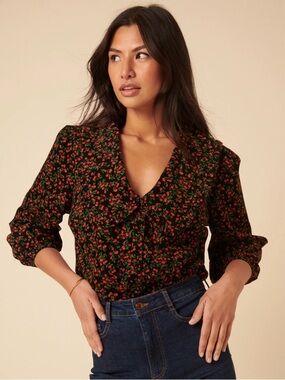 Nobody’s Child Black Cherry Print Cord Emmie Blouse